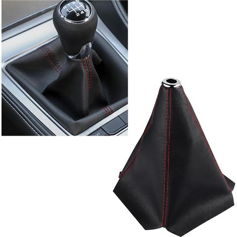 Cuffia del cambio, copertura antipolvere in pelle e fibra di carbonio, accessorio per interni General Motors, copri pomello del cambio manuale/automatico (nero con cuciture nere) (1/5)