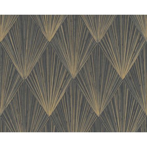 Ava New York Metropolitan Stories Gold Metallic Print Black Vinyl Wallpaper