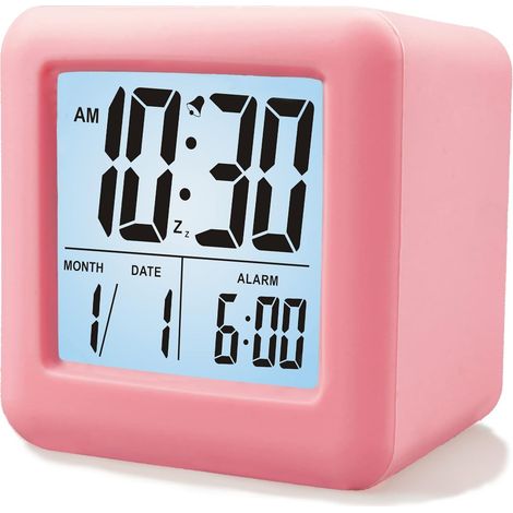 Réveil numérique pour enfants avec fonction snooze et veilleuse blanche – Réveil de voyage facile à régler affichant l'heure, la date et l'heure de réveil – Sonnerie à augmentation progressive – Fonct (1/5)