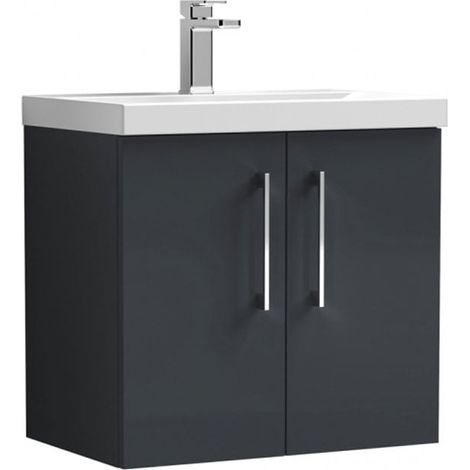Nuie Arno Satin Soft Black 600mm Wall Hung 2 Door Vanity Unit and Thin Edge Ceramic Basin - ARN1423D (1/4)