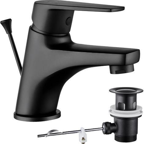 Robinet de lavabo, monté sur le plan de travail, aérateur économiseur d'eau, noir, G3/8-a (1/2)