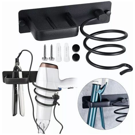 Pair - SJLERST Porte Sèche Cheveux Support de Lisseur en Aluminium avec Range-Câbles Mural Fer à Lisser Brosses à Cheveux pour Organisateur Hôtel de Chambre à Coucher de Salle de Bain Salon de Coiffur (1/5)