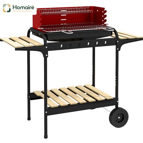 HOMAIRE Holzkohlegrill Metall BBQ Smoker mit Räder, höheverstellbarer Grillrost, Holzablage, fahrbar für Camping und Terrasse