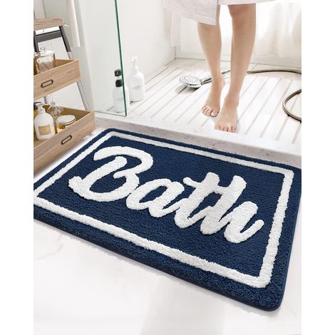 Tapis de Bain Bleu foncé, Tapis Salle de Bain en Microfibre Lavable en Machine, Tapis de Douche Moelleux, Absorbant l'eau, 50 x 80cm - Antidérapant (1/5)