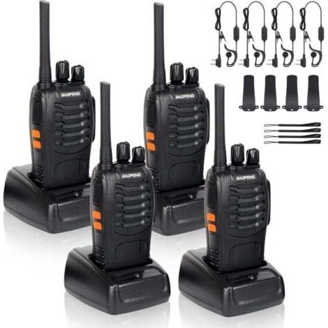 4 x talkies-walkies radio à deux canaux 400-470 MHz talkies-walkies avec écouteurs d'origine émetteur FM radio portable rechargeable 16 canaux - noir