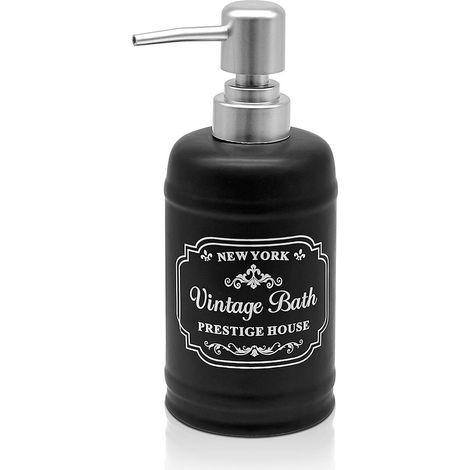 Dispenser sapone in ceramica nera con stampe a contrasto bianche stile vintage (1/5)