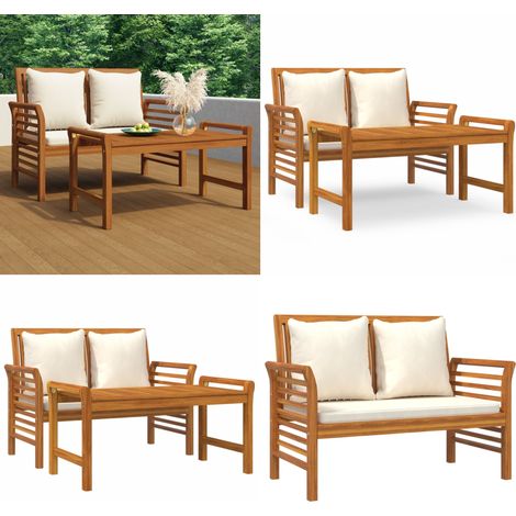 Salon de jardin avec coussins blanc crème 2 pcs Bois massif - Meubles De Jardin - Salon De Jardin - Set De Salon - Mobilier Extérieur - Acacia - Home & Living (1/5)