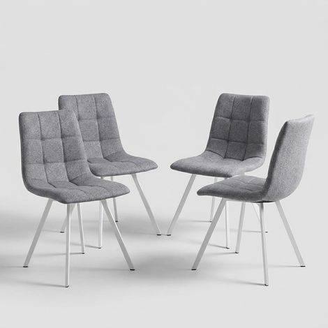 Juego de 4 sillas de comedor tapizadas en tela con patas de acero Jane - Blanco - Gris (1/5)