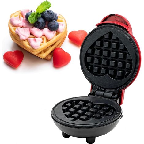 Mini gaufrier, 4 feuilles de gaufre antiadhésives (environ 10,2 cm), gaufrier en forme de cœur, crêpière. (1/5)