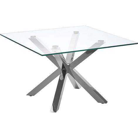 Mesa de centro cristal plateado 70 x 70 cm patas de metal brillante cuadrada moderna sala de estar dormitorio Starlight