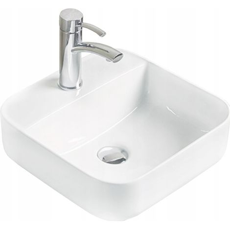 Lavabo cerámico sobre encimera, 39x39x13,5 cm, Blanco