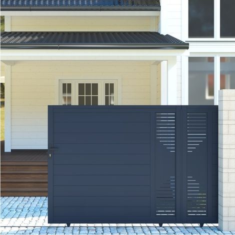Portail coulissant aluminium 300x158 cm anthracite – Finition thermolaquée résistante – Épaisseur des lames 1.2 mm – Système coulissant adaptable – X-Metal