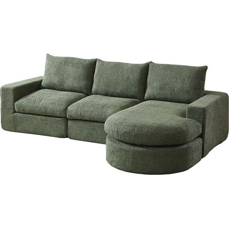 Modulares L-Sofa aus grünem Chenille mit wendbarer Chaiselongue 250 x 160 x 80 cm MODENUIT (1/5)