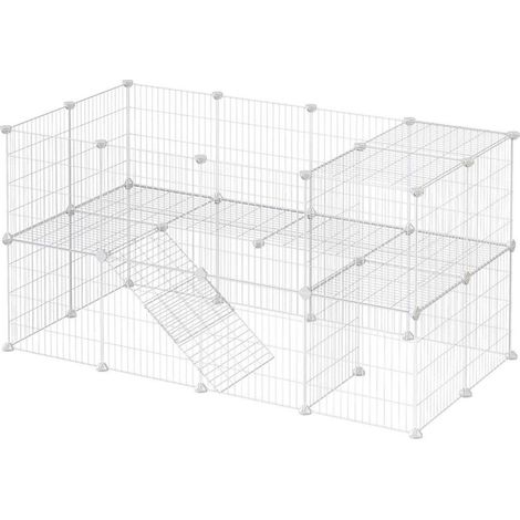 Recinto modular de 2 niveles para mascotas pequeñas (hámsteres conejos cobayas) paneles de malla metálica para interior 143 x 73 x 71 cm blanco 120001268 (1/3)