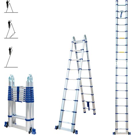 Escalera telescópica articulada de aluminio 5,6m (2,8 + 2,8) Stempakt Hostrom, ligera, compacta y plegable, altura de trabajo máxima 6,5m, carga máxima 150 kg, garantía de 5 años (1/5)