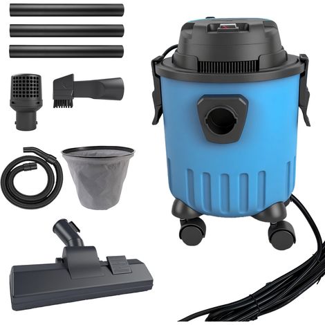 Aspirateur eau et poussière 15 L, en polyéthylène, avec accessoires, moteur à 2 étages, poignée et roulettes de transport pour voiture, garage, atelier, poils d'animaux (1/5)