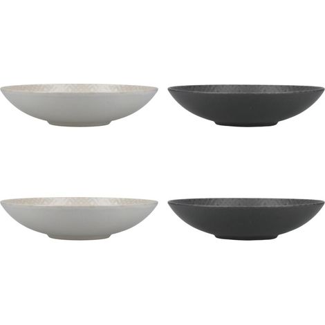 KitchenCraft Set de 4 ciotole per pasta de Gres smaltato senza piombo e goffrato grigio/nero in scatola de Regalo 22cm