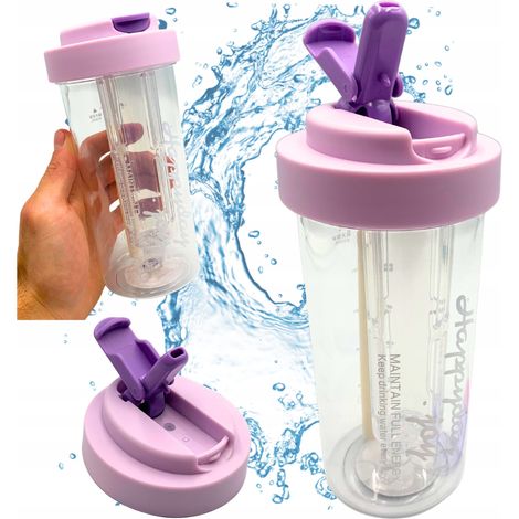 Wasserflasche mit Strohhalm, langlebig, mit abgestuftem Filter, 600 ml