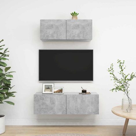 vidaXL Set de muebles de salón 2 pzas madera ingeniería gris hormigón (1/5)