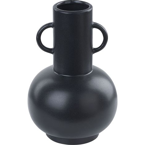 Vase Décoratif Noir en Porcelaine 26 cm Amphore Minimaliste à Petites Anses Perea