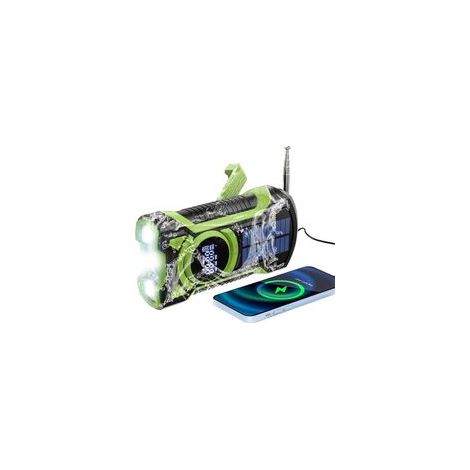 Radio d'urgence solaire à manivelle, autonome, avec lampe torche LED, alarme SOS, radio météo AM/FM, batterie intégrée de 5000 mAh, remontage manuel pour la charge d'urgence. (1/5)