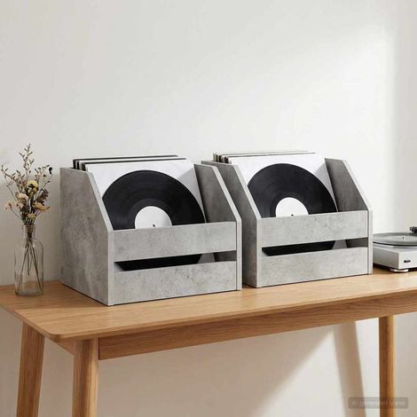 vidaXL Boîte d'albums vinyles 2 pc Gris béton 38 x 30 x 29 cm (1/5)