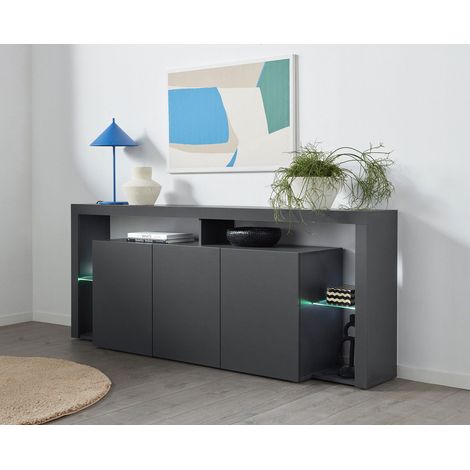 Credenza con 3 Ante e Ripiani in Vetro a Giorno 200x40x80 cm Essential 3A Grigio Antracite Opaco (1/5)