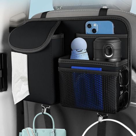 1 Stück Auto-Rücksitz-Organizer, großes Fassungsvermögen, PU-Leder-Taschen-Aufbewahrungsorganisator, Auto-Rückenlehnenschutz, Hängetasche mit Stoffhalter, Autozubehör (schwarz)