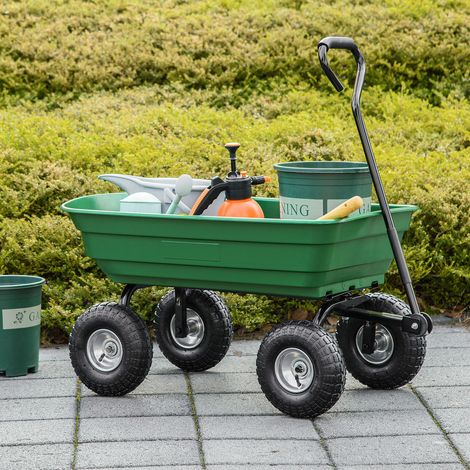 Chariot de Jardin 100L Charge 250 kg. 4 Roues pneumatiques Remorque à Main pour Extérieur 108 x 52 x 100 cm Acier vert