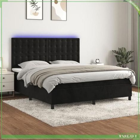Sommier tapissier - 3136379 - Velours noir - 180x200 cm - Bandes LED intégrées (1/5)