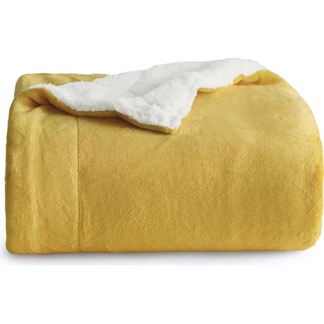 Plaid Polaire Sherpa Couverture - Jaune Moutarde, 150x200 cm Plaid Canape Grande Taille, Douce et Chaude Double Face avec Fourrure d'agneau et Tissu Polaire pour Canapé et Lit, Épais (1/5)