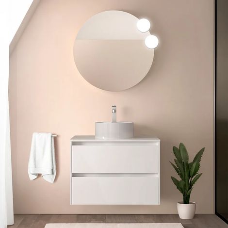 Mobile bagno sospeso 80 cm bianco lucido con top e specchio Gaya (1/5)