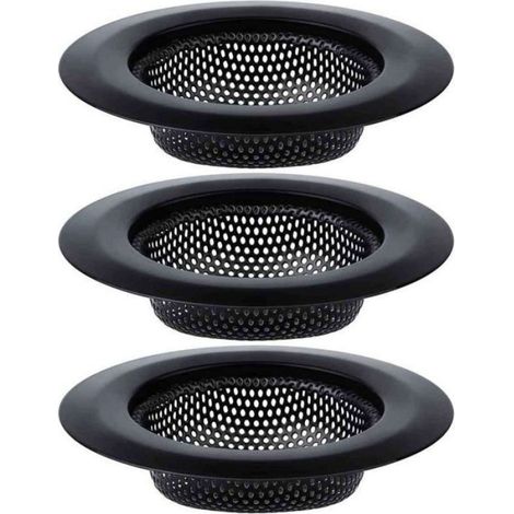 Crépine d'évier - Acier inoxydable - Compatible lave-vaisselle - Finition noire - Lot de 3 - Grande capacité
