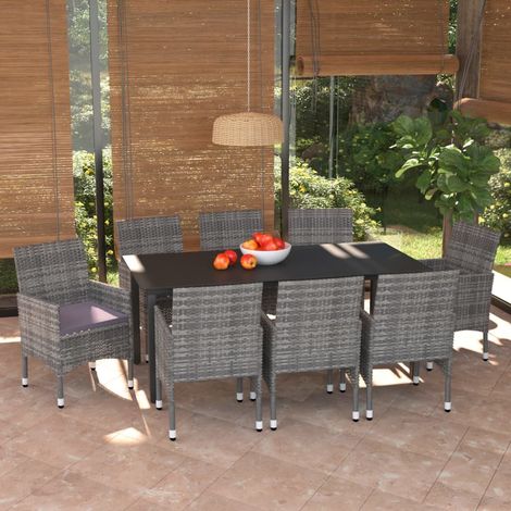 Ensemble Table et Chaise de Jardin Salon de jardin et coussins 9 pcs Poly rotin Gris 99408 (1/5)