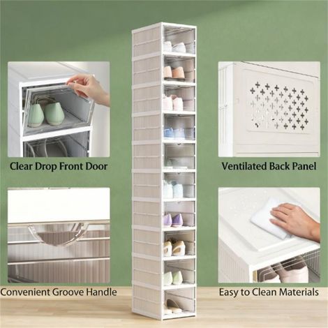 Organisateur de rangement pour boîtes à chaussures en plastique blanc (1/5)