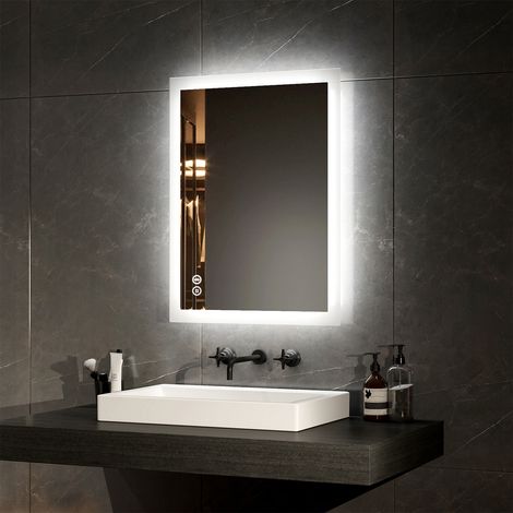 EMKE Illuminated Bathroom Mirror with Light Bathroom LED Mirror with Bluetooth Shaver Socket Demister 450x600mm (1/5)