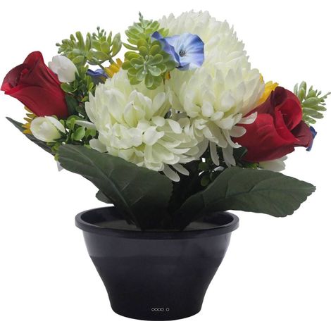 Vasque de Dahlia, Chrysantheme, mini fleurs Crème artificiels pour la toussaint - couleur: Crème