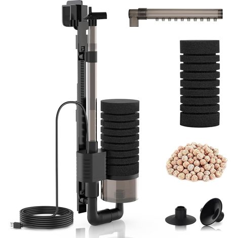 Electric Sponge Filter, Power USB Ultra Silencieuse Filtre Interieur Aquarium, Submersible Fish Tank Filter with Filtered Ceramic Balls for up to 75L Breeding Fry Betta Shrimp Aquariums (S) (1/5)