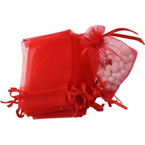 100 sachets à bonbons en organza avec cordon de serrage pour bijoux, cadeaux de fête, de mariage et autres (12,7 x 17,8 cm, rouge) (1/5)