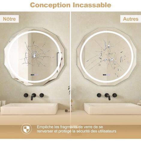 Miroir LED de salle de bains avec 3 couleurs d'éclairage, horloge tactile et fonction antibuée pour salle de bains (1/5)