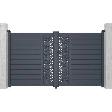 Cancello elettrico battente L305 x H181 cm in Alluminio semi traforato con motivi Antracite - GREGOR