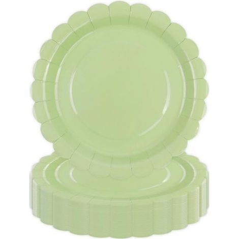 -Lot de 50 Assiette Carton Vert de 23 cm, Festonnées Assiette Jetable Vaisselle Jetable Anniversaire Pour Gâteaux Desse[J80]