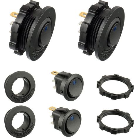 (4pcs)Interrupteur d'éclairage LED rond bleu KCD1-8 12V 20A Interrupteur à bascule étanche pour véhicules marins et divers Interrupteur d'éclairage étanche à 3 broches avec étui (1/5)