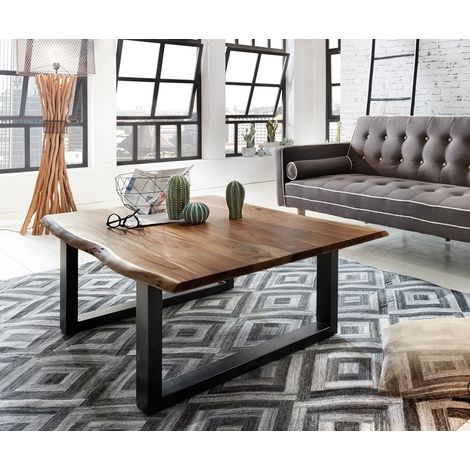 Couchtisch Baumkante 120x80 cm Akazie nussbaumfarben schwarz (1/3)