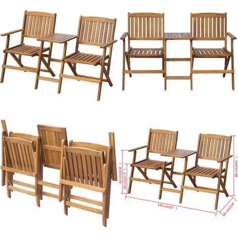 Panchina Esterni Pieghevole con Tavolino 140 cm Massello Acacia - Panca esterna - Panca pieghevole