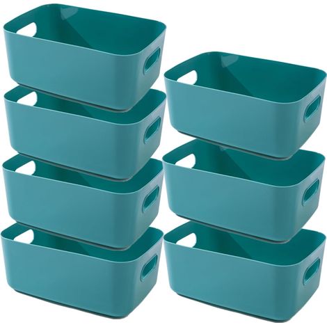 Lot de 7 paniers de rangement en plastique avec poignées - 25 × 18 × 10 cm - Organiseur pour armoire de cuisine de salle de bain - Panier de rangement pour cuisine, salle de bain (vert)