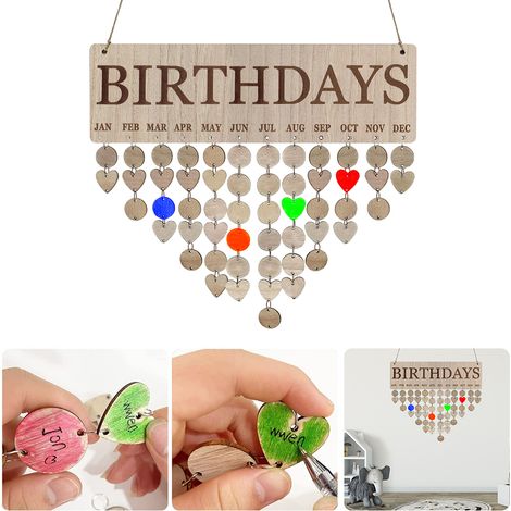 Calendrier d'anniversaires familial avec étiquettes, tableau mural en bois à faire soi-même, plaque calendrier de rappel d'anniversaires, cadeau pour maman (1/5)