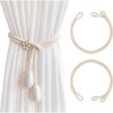 Lot de 2 Embrasses Rideaux Coton,Attache Réglable Sans Perçage,Boucle Tricot Décorative pour Salon Chambre
