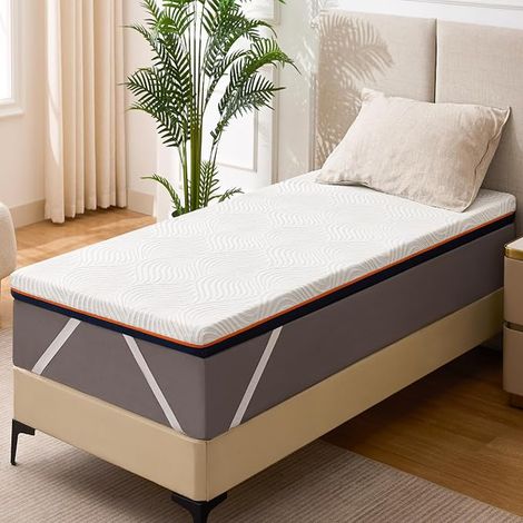 Surmatelas Mémoire de Forme 80x190cm – 10CM Gel Infusé, Mousse Densité, Surmatelas Ergonomique Respirant avec Housse Hypoallergénique Amovible et Lavable (1/5)