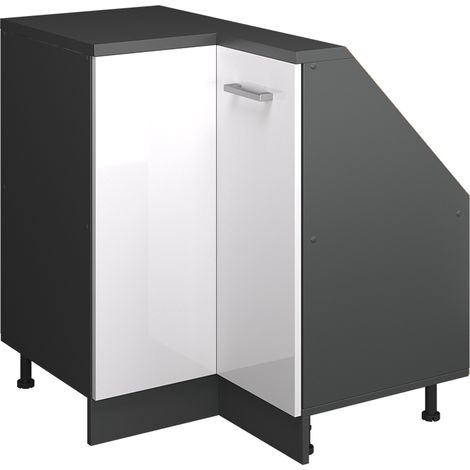 Meuble de rangement sous pente Armoire d'angle Rion, Blanc brillant/Anthracite, 75.6x81.6cm avec 1 porte, Vicco (1/5)